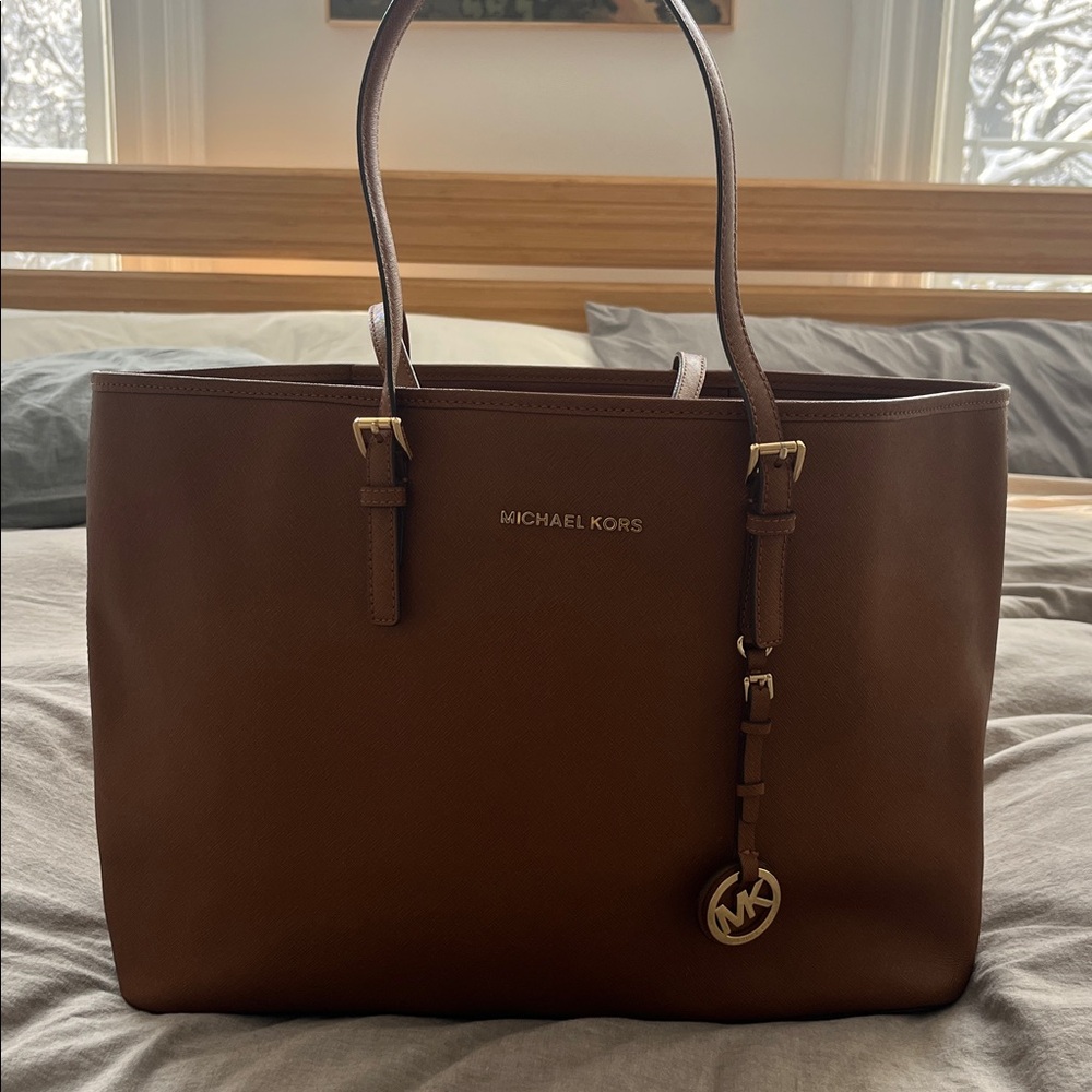 Michael Kors Chestnut Brown Leather Tote with Gold Hardware